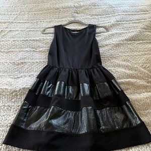 Perforated Leather Panel Fit and Flare Dress